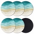 thumbnail image 1 of Turquoise Summer Beach Coastal Coasters Set of 6, Absorbent Coasters for Drinks, Nautical Beige Seaside Coaster for Desk Coffee Table Protection, Home Decor House Warming Gifts 4", 1 of 8