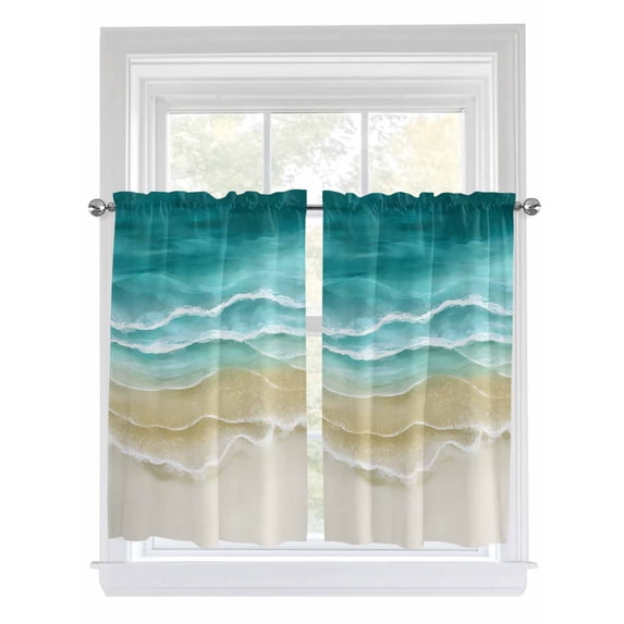 Turquoise Summer Beach Coastal Living Room Curtains 2 Panel, Nautical Beige Seaside Cafe Window Treatment, Farmhouse Bedroom Bathroom Kitchen Curtains Drapes 104"x45"