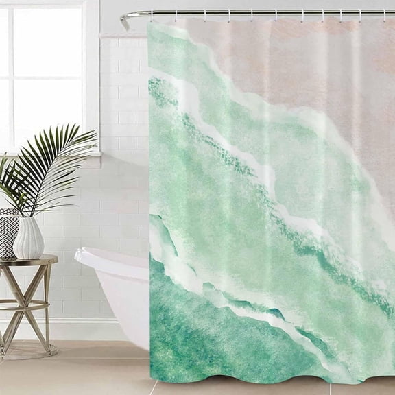 Turquoise Summer Beach Waterproof Shower Curtains Set - Small 36 x 72 Inch, Nautical Ocean Wave Polyester Fabric Bathroom Curtain with 12 Hooks, Bathroom Accessories, 1 Panel