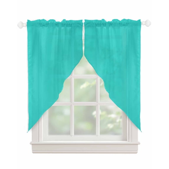 Turquoise Swag Valances for Windows, Modern Pure Turquoise Rod Pocket Sheer Valances for Large Windows, Swag Toppers Light Filtering for Kitchen Living Room 2 Panels 36''x63''
