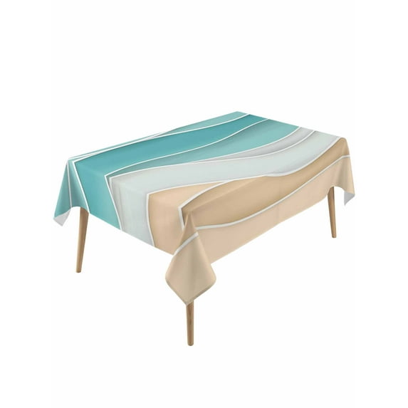 Turquoise Table Cloth, Ocean Wave Stripes Modern Abstract Beach Waterproof Tablecloth for Rectangle Tables, Reusable Washable Fabric Table Cover for Restaurant Kitchen Dining Tables 54"x108"
