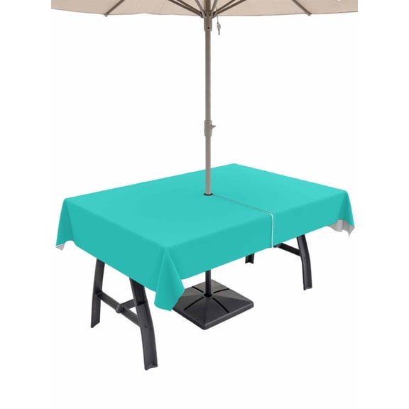 Turquoise Table Cloth Rectangle Outdoor Tablecloth, Modern Pure Turquoise Waterproof Wrinkleproof Table Cover with Umbrella Hole and Zipper for Party/Dining/Patio/Wedding 60x102 Inch