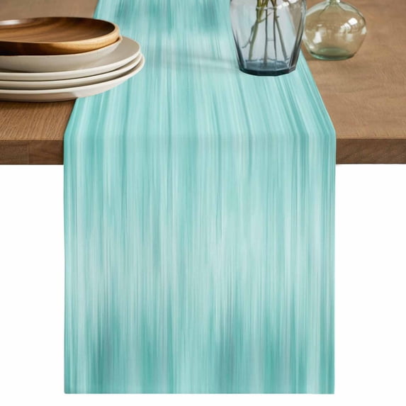 Turquoise Table Runner, Modern Abstract Art Ombre Striped Washable Cotton Linen Table Runners 72 Inches Long, Dresser Scarf Runner for Dining/Coffee/TV Stands/Kitchen/Cabinets 16''x72''