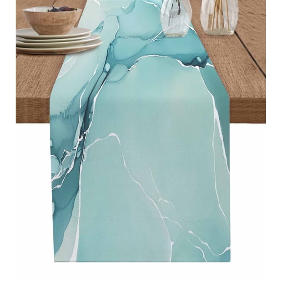 Turquoise Table Runner Modern Marble Ink Painting Abstract Art Tablerunners 13 x 48 Inch, Table Decorations Tabletop Scarf for Summer Gathering Holiday Farmhouse Kitchen Dining Decor