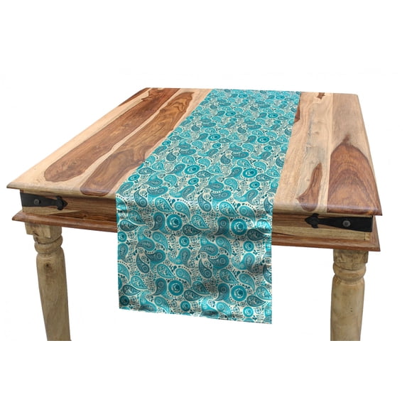 Turquoise Table Runner, Paisley Pattern Antique Floral Pattern Ornaments Classical Middle Eastern, Dining Room Kitchen Rectangular Runner, 16" X 72", Teal Aqua, by Ambesonne