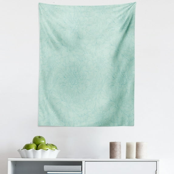 Turquoise Tapestry, Dahlia Flowers Bouquet Hand Drawn Style with Brush Strokes Effect Ornamental Art, Fabric Wall Hanging Decor for Bedroom Living Room Dorm, 5 Sizes, Pale Blue, by Ambesonne