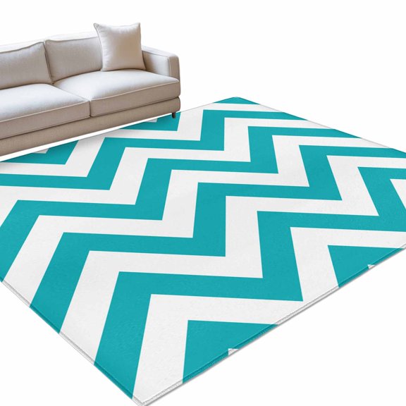 Turquoise Teal Area Rug, Chevron Zig Zag Ripple Non-Slip Felt Rubber Backing Rectangle Indoor Carpet Washable Rugs for Living Room Bedroom 9x12