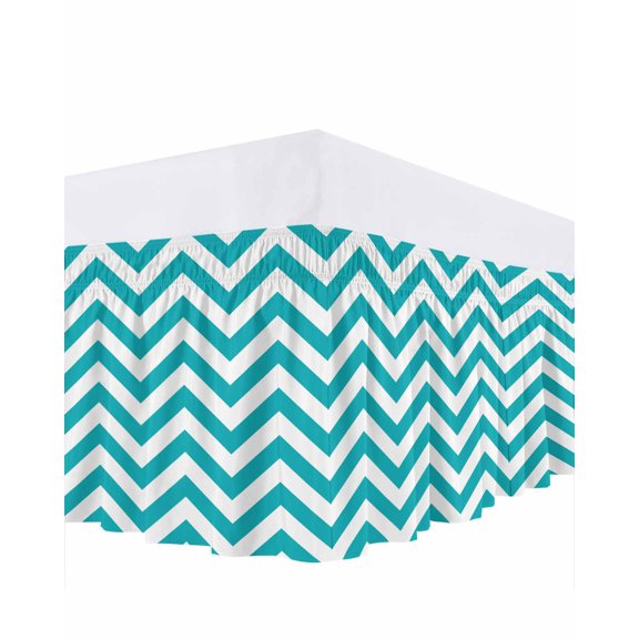 Turquoise Teal Bed Skirt Chevron Zig Zag Ripple Bed Skirts King Size 18 Inch Drop, Wrap Around Dust Ruffle Bedskirt with Adjustable Elastic Belt for Queen Size Beds