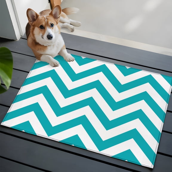 Turquoise Teal Entryway Area Rug 2x3 Chevron Zig Zag Ripple Low-Profile Area Rugs with Non Slip Backing Indoor Door Mat for Entrance Living Room Bedroom Home Office