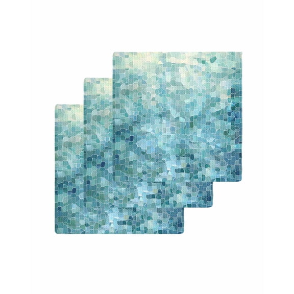 Turquoise Teal Kitchen Dish Towels for Drying Dishes Set of 3, Chic Abstract Aesthetic Art Modern Waffle Weave Microfiber Terry Hand Tea Bathroom Towels Quick Dry & Absorbent Towel 12x12