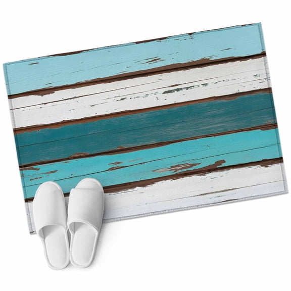 Turquoise Teal Large Area Rugs for Bedroom Living Room, Soft Non Slip Carpet Bedside Rug, Farmhouse Retro Ombre Wooden Grain Rectangular Floor Cover Kitchen Accent Rug 2'x3' for Dining Room/Office