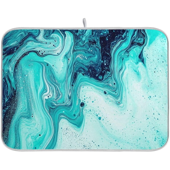 Turquoise Teal Marble Dish Drying Mat for Kitchen Counter Absorbent Reversible Microfiber Drying Pad Countertop Drainer Mats, Small 16 x 18 inch
