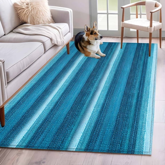Turquoise Teal Ombre Area Rug 3x5 FT, Non Slip Entryway Bedside Carpet, Farmhouse Modern Abstract Striped Washable Floor Carpet Indoor Mat Non-Shedding Throw Rug for Dorm Kitchen Home Office