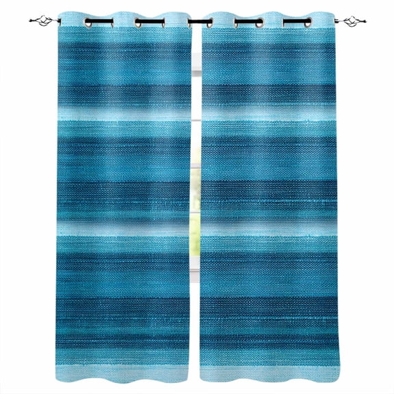 Turquoise Teal Ombre Blackout Curtains for Bedroom Living Room Darkening Curtains 54 Inch Long Farmhouse Modern Abstract Striped Short Curtain for Small Window Treatment Grommet Drapes 52"x54"x2