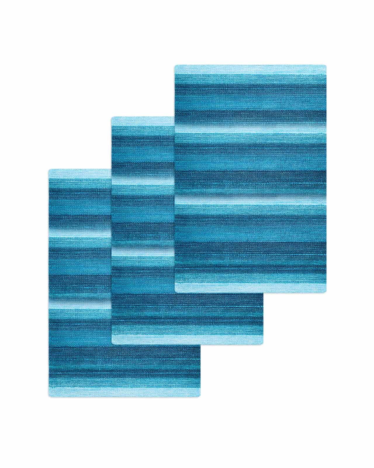 Turquoise Teal Ombre Kitchen Dish Towels for Drying Dishes Set of 3, Farmhouse Modern Abstract Striped Waffle Weave Microfiber Terry Hand Tea Bathroom Towels Quick Dry & Absorbent Towel 15.7x23.6