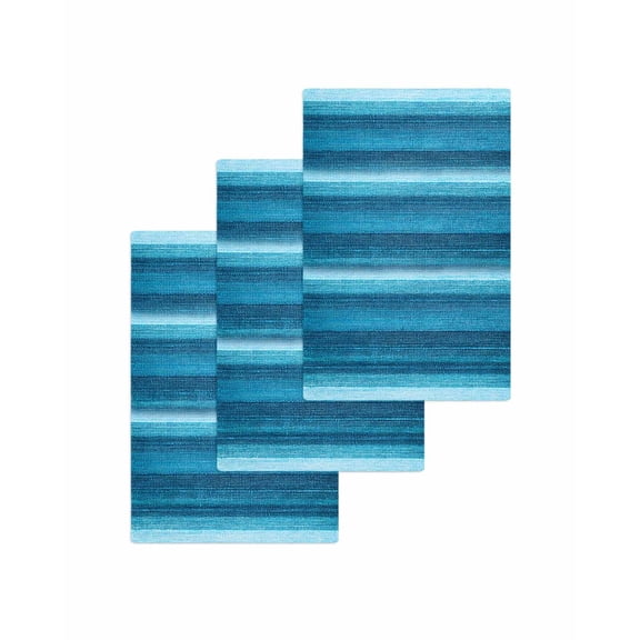 Turquoise Teal Ombre Kitchen Dish Towels for Drying Dishes Set of 3, Farmhouse Modern Abstract Striped Waffle Weave Microfiber Terry Hand Tea Bathroom Towels Quick Dry & Absorbent Towel 15.7x23.6