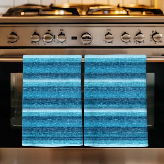 Turquoise Teal Ombre Kitchen Towels Set of 1, Farmhouse Modern Abstract Striped Absorbent Dish Towels for Kitchen, Microfiber Hand Towel, Quick Drying Tea Towel for Cleaning Decorative Dishcloths