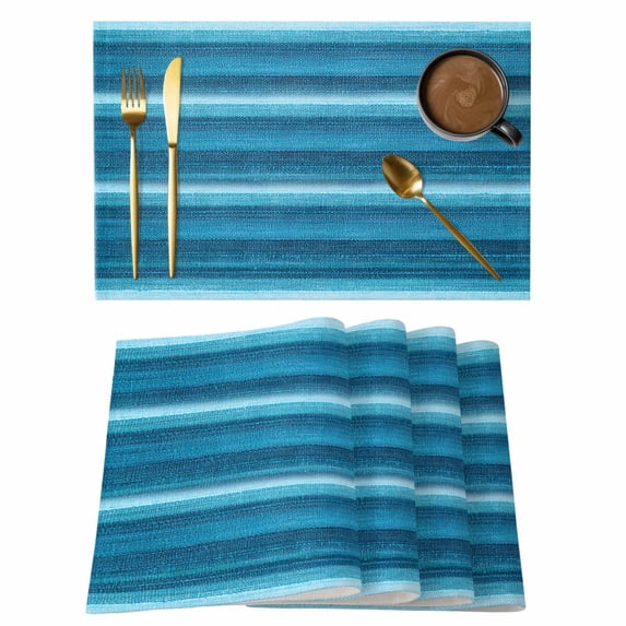Turquoise Teal Ombre Placemats Set of 4 Farmhouse Modern Abstract Striped Place Mats Indoor Wipeable Table Mats Washable Cloth Dining Table Placemats for Kitchen Holiday Party Home Decor 13x19 Inch