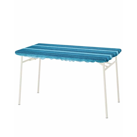 Turquoise Teal Ombre Rectangle Tablecloth, Waterproof Elastic Fitted Table Covers for 8 Foot Tables, 32x96inch Decorative Tablecloths for Picnic, Camping, Outdoor, Farmhouse Modern Abstract Striped