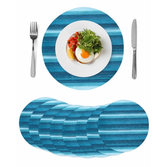Turquoise Teal Ombre Round 13 Inch Placemats Set of 8, Farmhouse Modern Abstract Striped HeatResistant Non Slip Place Mats for Dining Table, Wipeable Braided Kitchen Table Mats for Housewarming