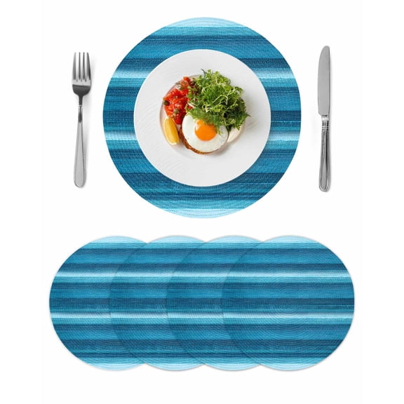 Turquoise Teal Ombre Round Placemats Set of 4 for Dinning Tables,Heat-proof Braided Table Mats 13 Inch,Farmhouse Modern Abstract Striped Washable Place Mat for Kitchen Restaurant Party Table Decor