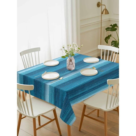 Turquoise Teal Ombre Tablecloth Rectangle Table Cloth 52x70, Waterproof Tablecloth Outdoor Table Cloth, Farmhouse Modern Abstract Striped Washable Table Cover for Kitchen Dinning Party