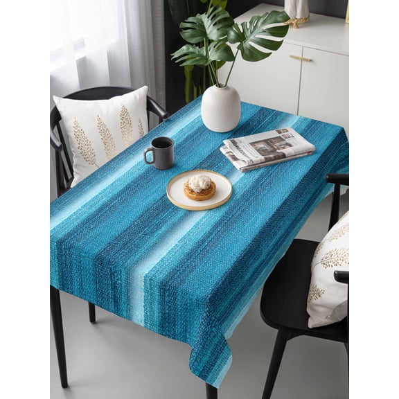 Turquoise Teal Ombre Tablecloth Rectangle Table Cloth 60x120, Waterproof Tablecloth Outdoor Table Cloth, Farmhouse Modern Abstract Striped Washable Table Cover for Kitchen Dinning Party