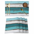 thumbnail image 1 of Turquoise Teal Placemats Set of 12, Farmhouse Retro Ombre Wooden Grain Placemats for Dining Table, Place Mats for Kitchen Tabletop, Waterproof Wipeable Dining Table Mats Set, 1 of 9