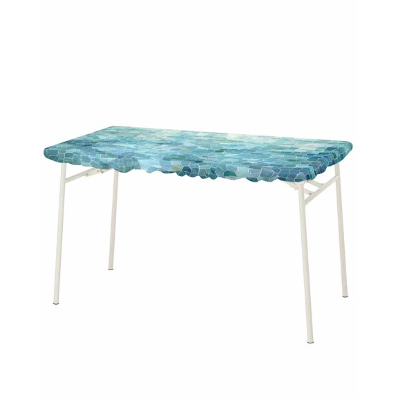 Turquoise Teal Rectangle Tablecloth, Waterproof Elastic Fitted Table Covers for 8 Foot Tables, 32x96inch Decorative Tablecloths for Picnic, Camping, Outdoor, Chic Abstract Aesthetic Art Modern