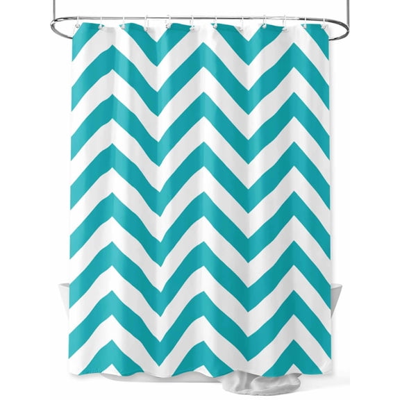 Turquoise Teal Shower Curtain, Chevron Zig Zag Ripple Waterproof Shower Curtain Set with 12 Hooks Lightweight Washable Fabric Shower Curtains for Bathroom 36x72 Inches