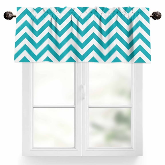 Turquoise Teal Valances for Windows, 54 x 18in, Chevron Zig Zag Ripple Rod Pocket Kitchen Valance Curtain Light Filtering Window Treatments for Living Room Bedroom, 1 Panel