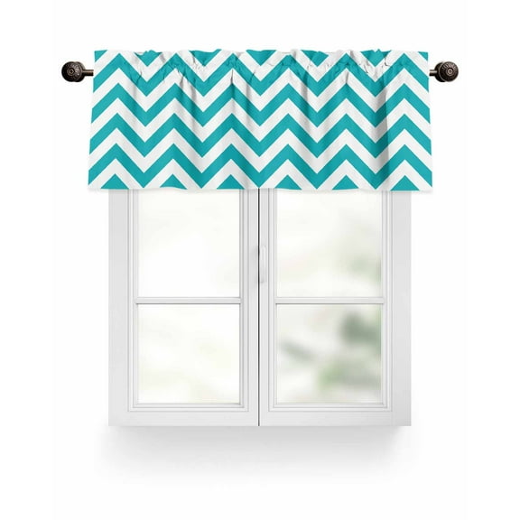 Turquoise Teal Valances for Windows Chevron Zig Zag Ripple Valance Rod Pocket Light Filtering Short Window Treatments Curtains for Kitchen Bathroom Living Room Bedroom, 1 Panel, 54 x 18 Inch
