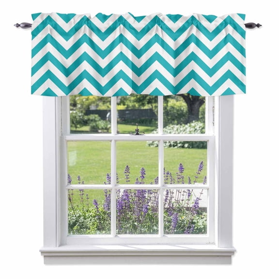Turquoise Teal Valances for Windows, Chevron Zig Zag Ripple Valance Window Treatment Rod Pocket Short Curtains Valances for Kitchen Bathroom 54"W x 18"L