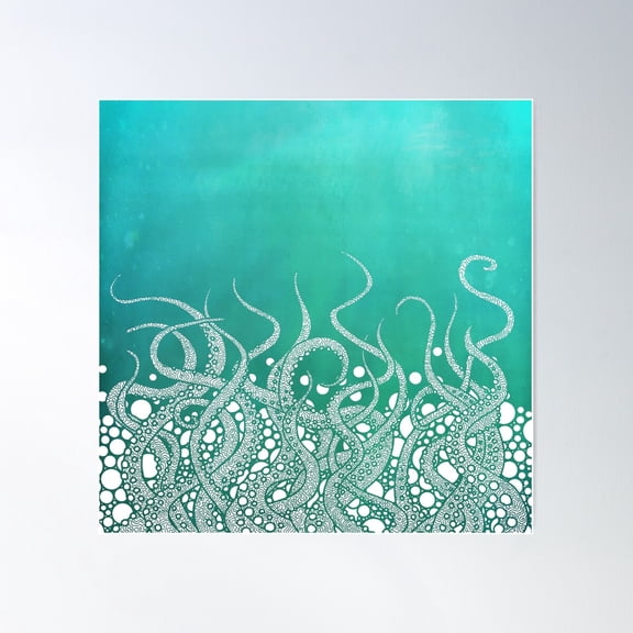 Turquoise Tentacles Poster Wall Art, Modern Wall Decor For Living Room Bedroom, 17x17 UNFRAMED
