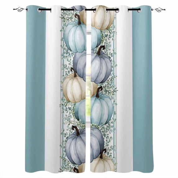 Turquoise Thanksgiving Black Out Curtains 84 Inch Long for Living Room, Fall Pumpkin Eucalyptus Leaves Blackout Curtain Shade Thermal Insulated Window Curtains Grommet Drapes 42"x84" 2 Panels