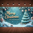 thumbnail image 1 of Turquoise Theme Christmas Banner Gold Lettering Holiday Backdrop Snowflake Pattern Christmas Tree Design New Year Background for Christmas Party New Year Celebration Holiday Gathering, 1 of 9