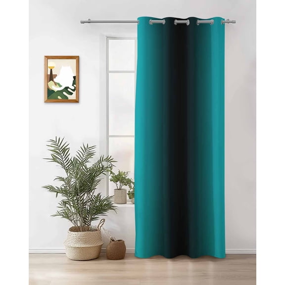 Turquoise and Thermal Insulated Blackout Curtains for Bedroom 96 Length Black Gradient Room Darkening Curtain 1 Panel Grommet Window Curtain Drape for Living Room Nursery Room