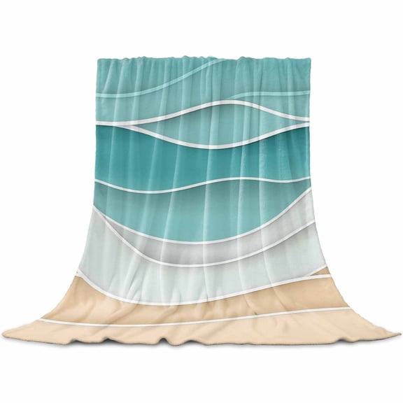 Turquoise Throw Blanket for Couch, Soft Lightweight Flannel Fleece Blanket, Ocean Wave Stripes Modern Abstract Beach Microfiber Plush All Season Decorative Blankets Gifts for Sofa Bed 50"x80"