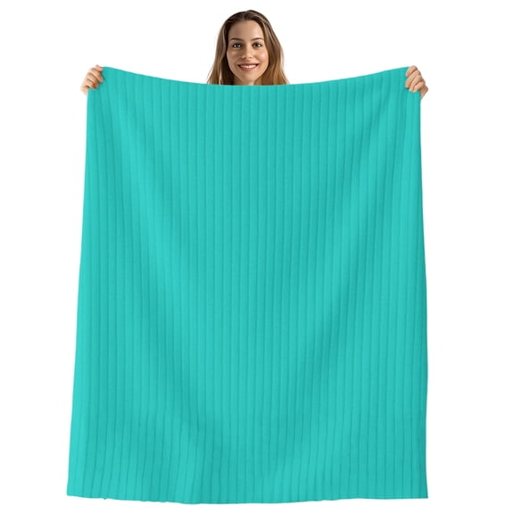 Turquoise Throw Blanket, Flannel Fleece Blanket with Striped Design for Couch, Modern Pure Turquoise Soft Breathable All Season Plush Blankets for Sofa Office Chair 30"x40"