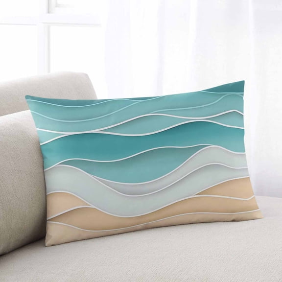 Turquoise Throw Pillow Covers, Ocean Wave Stripes Modern Abstract Beach Soft Breathable Pillow Cases with Invisible Zipper for Sleeping, King Size Pillowcases for Couch Bed Sofa Chair 20x36 Inches