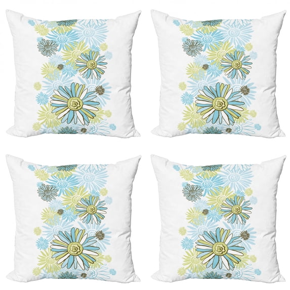 Ambesonne Summer Throw Pillow Cover 4 Pack, Chamomiles Wild Flower, 18", Pale Green Dark Green