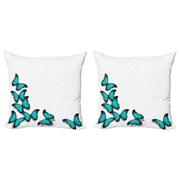 Ambesonne Spring Throw Pillow Cover 2 Pack, Sunny Butterflies Morphs, 16", Black Turquoise