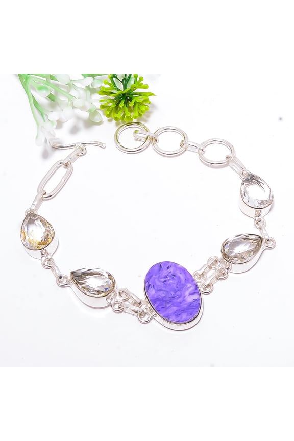 Turquoise -Tibet, Tourmaline In Quartz 925 Sterling Silver Bracelet 7.99" B30