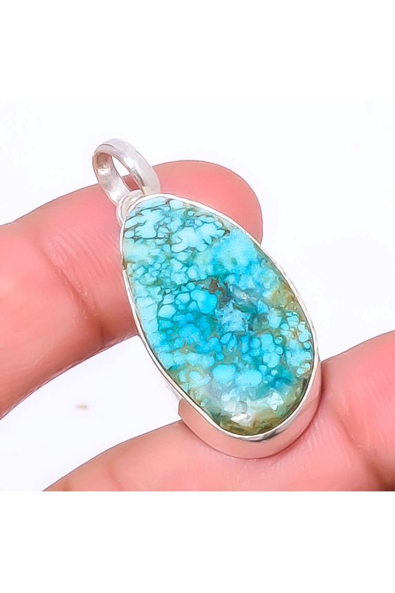 Turquoise - Tibetan Gemstone 925 Sterling Silver Jewelry Pendant 1.56" A381, Christmas Gift, Gemstone Silver Jewelry, Turquoise Pendant, New Year Sale