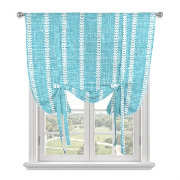 Turquoise Tie Up Curtains 45 Inches Long, Kitchen Window Curtains Over Sink, Modern Boho Vertical Striped Pattern Simple Small Window Curtains Shade Balloon Curtains Valances for Bedroom/Cafe 34"x45"
