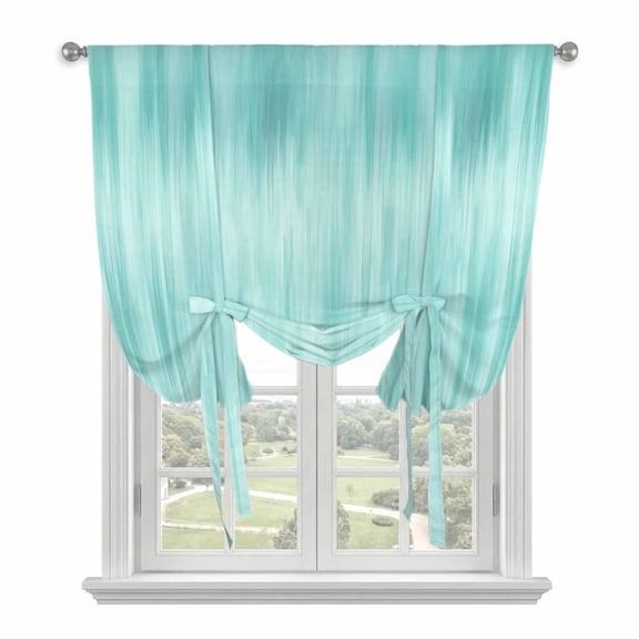 Turquoise Tie Up Curtains for Windows, Adjustable Balloon Window Shades, Modern Abstract Art Ombre Striped Kitchen Window Treatments Adjustable Roll Up Curtain for Basement/Nursery 52"x45"