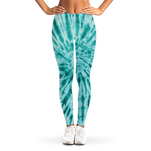 Turquoise Tie Dye Print Leggings, Hippie Sexy Yoga Leggings For Women.