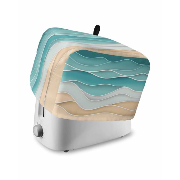 Turquoise Toaster Cover 2 Slice, Ocean Wave Stripes Modern Abstract Beach Dustproof Bread Machine Oven Cover with Storage Pockets, Fits Most Kitchen Toasters Protector