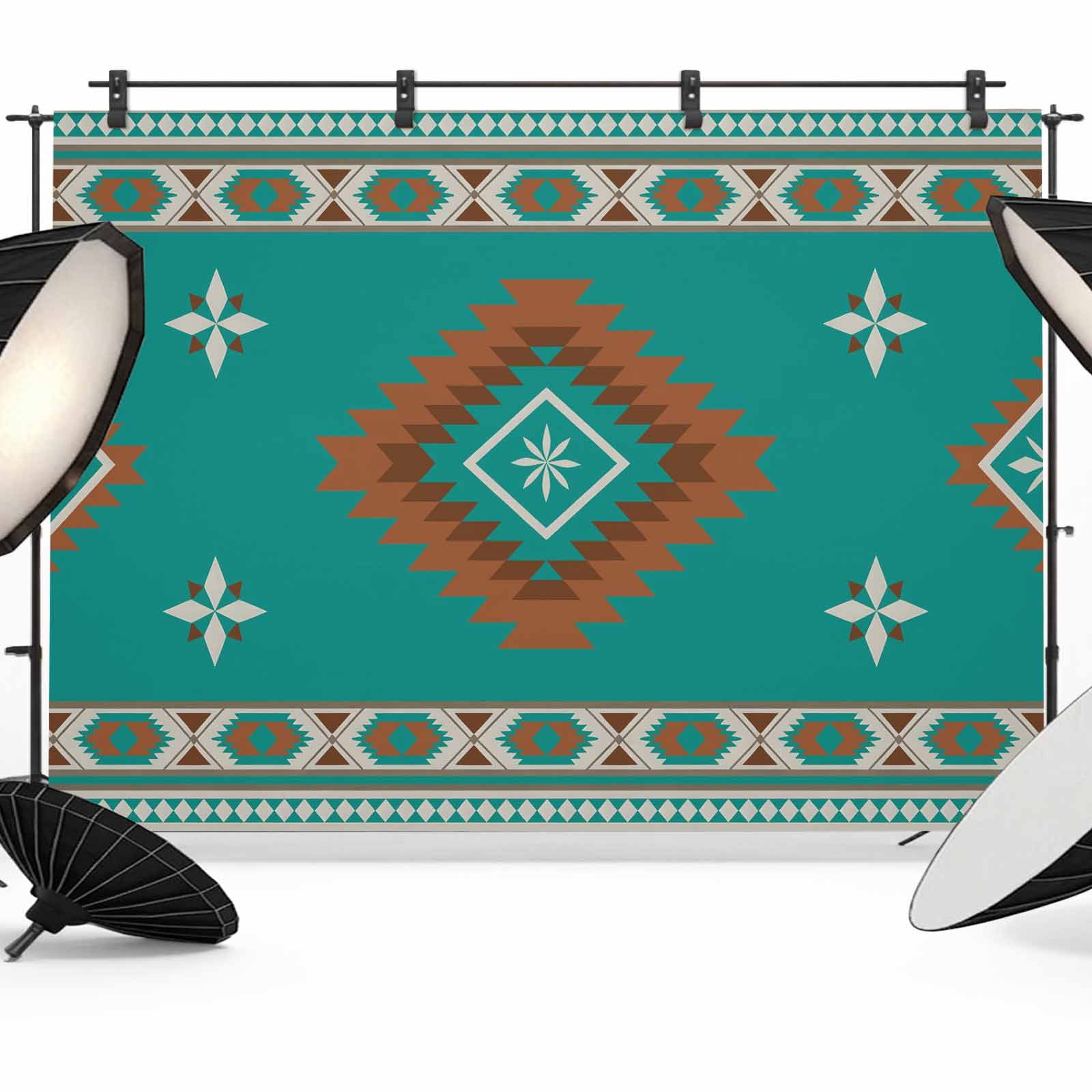 Turquoise Tribal Geometric Photography Backdrop 10x8FT, Vintage Boho ...