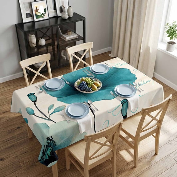 Turquoise Tulip Rectangle Tablecloth 52x70 Inch Butterfly Vintage Waterproof Polyester Tablecloth for Dining Table, Washable Table Cover for Kitchen Dining Room Wedding Decoration,Stain Resistant